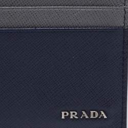 Prada Navy Blue/Grey Saffiano Leather Card Holder