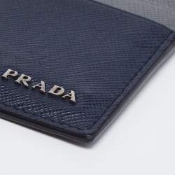 Prada Navy Blue/Grey Saffiano Leather Card Holder
