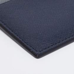 Prada Navy Blue/Grey Saffiano Leather Card Holder