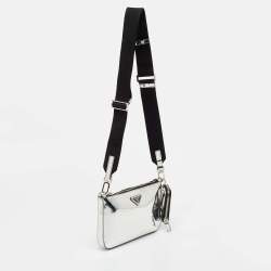 Pre Owned Prada Metallic Silver Leather Shoulder Bag