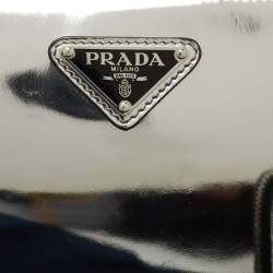 Pre Owned Prada Metallic Silver Leather Shoulder Bag