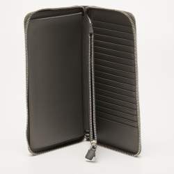 Prada Grey Saffiano Leather Organizer Zip Clutch
