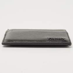 Pre Owned Prada Black Ombre Saffiano Metal Leather Card Holder