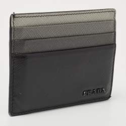 Pre Owned Prada Black Ombre Saffiano Metal Leather Card Holder