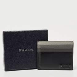 Pre Owned Prada Black Ombre Saffiano Metal Leather Card Holder