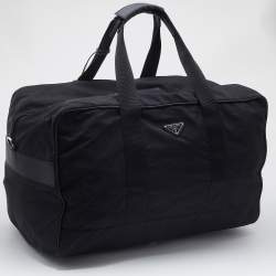 Prada Black Nylon and Saffiano Leather Duffel Bag