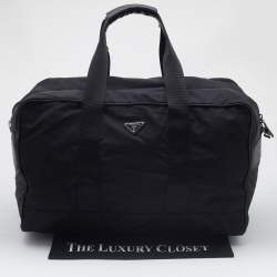 Prada Black Nylon and Saffiano Leather Duffel Bag