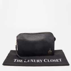 Prada Black Saffiano Lux Leather Porter Logo Wristlet Clutch