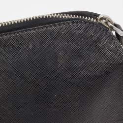 Prada Black Saffiano Lux Leather Porter Logo Wristlet Clutch