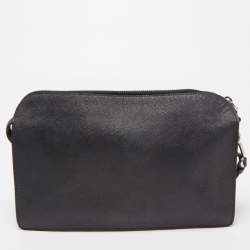 Prada Black Saffiano Lux Leather Porter Logo Wristlet Clutch