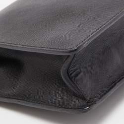 Prada Black Saffiano Lux Leather Porter Logo Wristlet Clutch