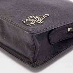 Prada Black Saffiano Lux Leather Porter Logo Wristlet Clutch