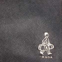 Prada Black Saffiano Lux Leather Porter Logo Wristlet Clutch
