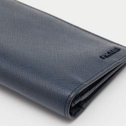 Pre Owned Prada Blue Saffiano Lux Leather Long Wallet