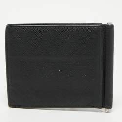 Prada Saffiano Metal Leather Money Clip Bifold Wallet