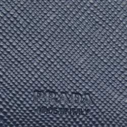Prada Navy Blue Saffiano Metal Leather Vertical Bifold Wallet