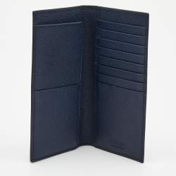 Prada Navy Blue Saffiano Metal Leather Vertical Bifold Wallet