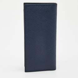 Prada Navy Blue Saffiano Metal Leather Vertical Bifold Wallet