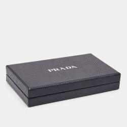 Prada Navy Blue Saffiano Metal Leather Vertical Bifold Wallet