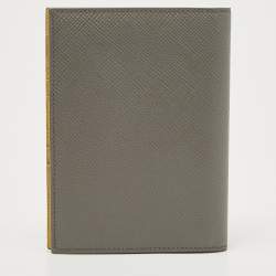 Prada Grey Saffiano Cuir Leather Triangle Logo Bifold Card Case