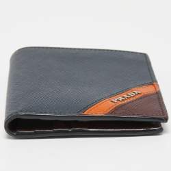 Pre Owned Prada Tricolor Saffiano Stripe Leather Bifold Wallet