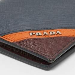 Pre Owned Prada Tricolor Saffiano Stripe Leather Bifold Wallet