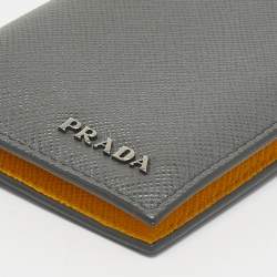 Pre Owned Prada Grey Saffiano Lux Leather Card Case