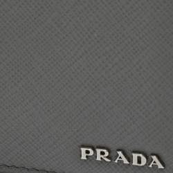 Pre Owned Prada Grey Saffiano Lux Leather Card Case
