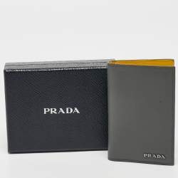 Pre Owned Prada Grey Saffiano Lux Leather Card Case