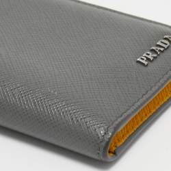 Pre Owned Prada Grey Saffiano Lux Leather Card Case