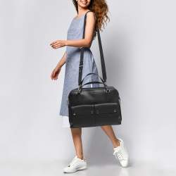 Prada Black Leather Double Pocket Briefcase Bag