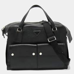 Prada Black Leather Double Pocket Briefcase Bag