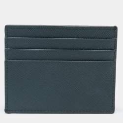 Prada Green Saffiano Metal Leather Triangular Logo Card Holder   