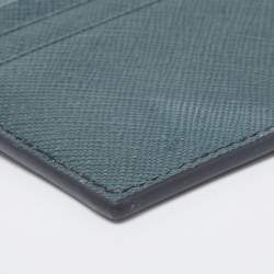 Prada Green Saffiano Metal Leather Triangular Logo Card Holder   