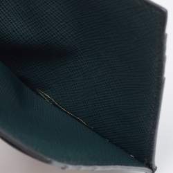 Prada Green Saffiano Metal Leather Triangular Logo Card Holder   