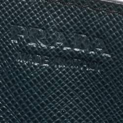 Prada Green Saffiano Metal Leather Triangular Logo Card Holder   