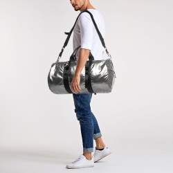 Prada Black/Metallic Grey Tessuto Metal Duffel Bag