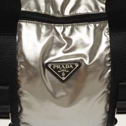 Prada Black/Metallic Grey Tessuto Metal Duffel Bag