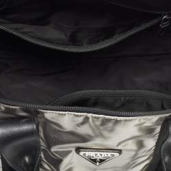 Prada Black/Metallic Grey Tessuto Metal Duffel Bag
