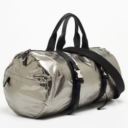 Prada Black/Metallic Grey Tessuto Metal Duffel Bag