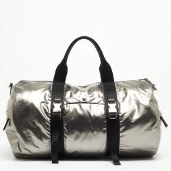 Prada Black/Metallic Grey Tessuto Metal Duffel Bag