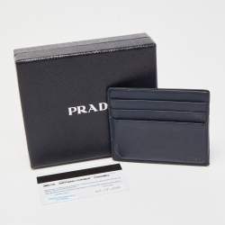 Prada Navy Blue Saffiano Metal Leather Card Holder
