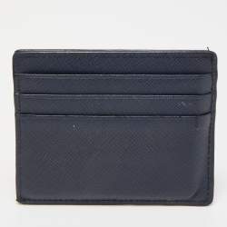 Prada Navy Blue Saffiano Metal Leather Card Holder