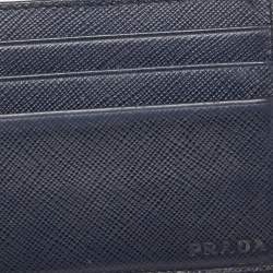 Prada Navy Blue Saffiano Metal Leather Card Holder