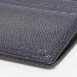 Prada Navy Blue Saffiano Metal Leather Card Holder
