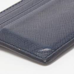 Prada Navy Blue Saffiano Metal Leather Card Holder