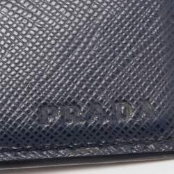 Prada Navy Blue Saffiano Metal Leather Card Holder