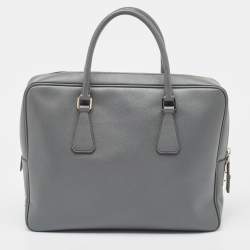 Prada Grey Saffiano Leather Briefcase
