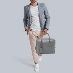 Prada Grey Saffiano Leather Briefcase