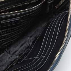 Pre Owned Prada Navy Blue Saffiano Leather Zip Wristlet Pouch